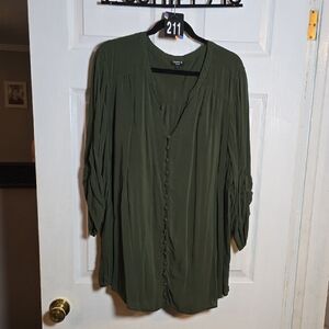 211 Torrid 4 4X HARPER Olive Green V-Neck 3/4 Sleeve Blouse